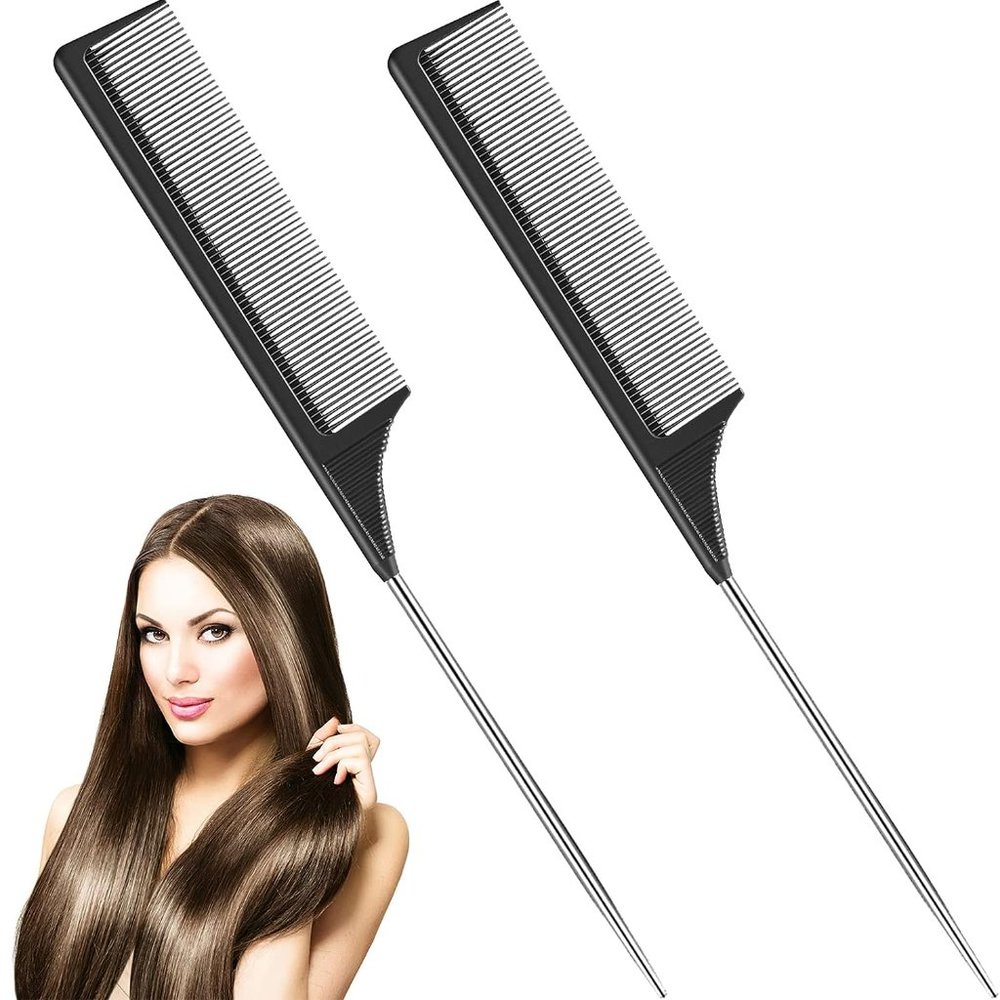 2 Pieces Tail Combs Carbon Fiber Teasing Combs Rat Tail Lifting Combs Styling Co
